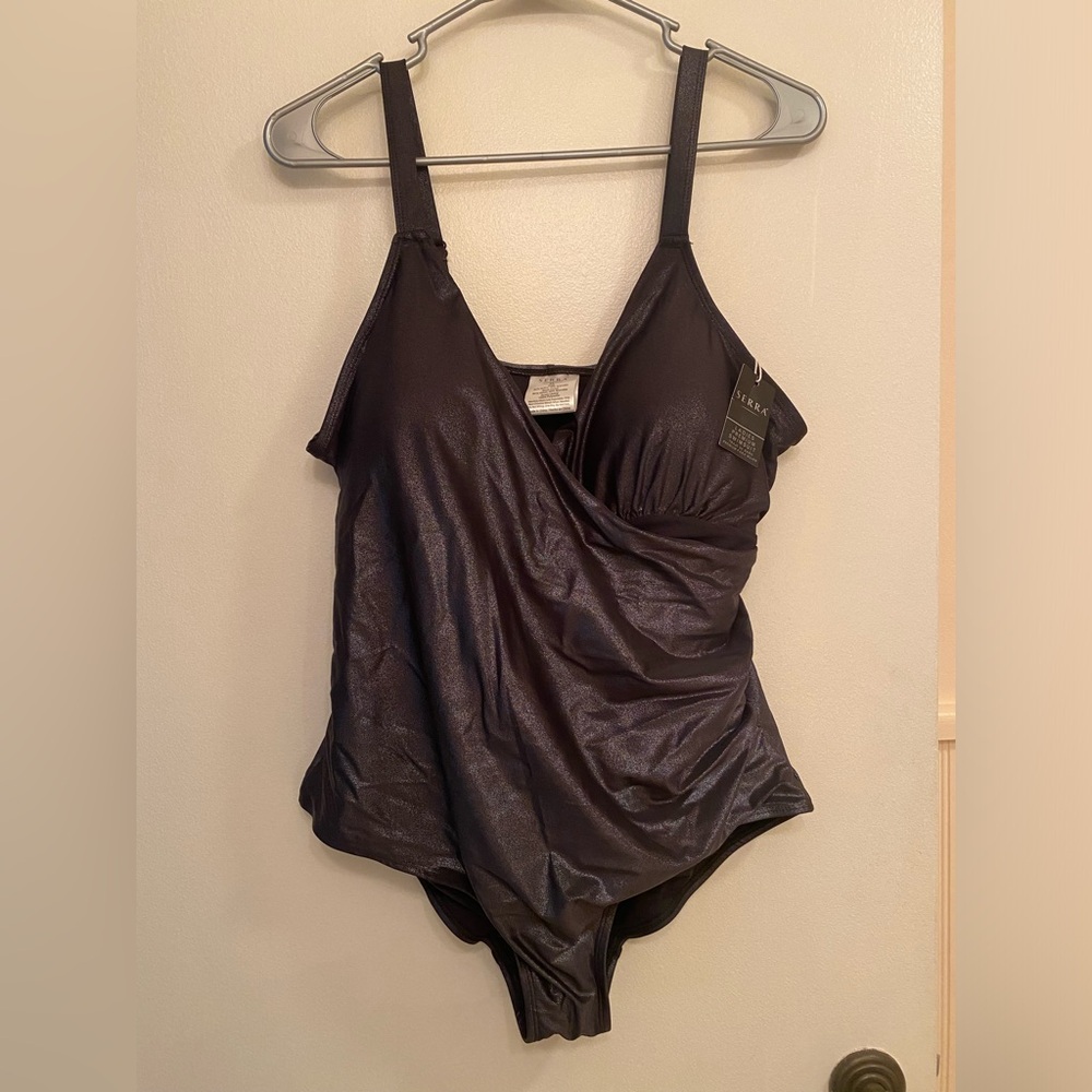 NWT Serra Wrap Black/Grey Shimmer One Piece Swimsuit - Size XL